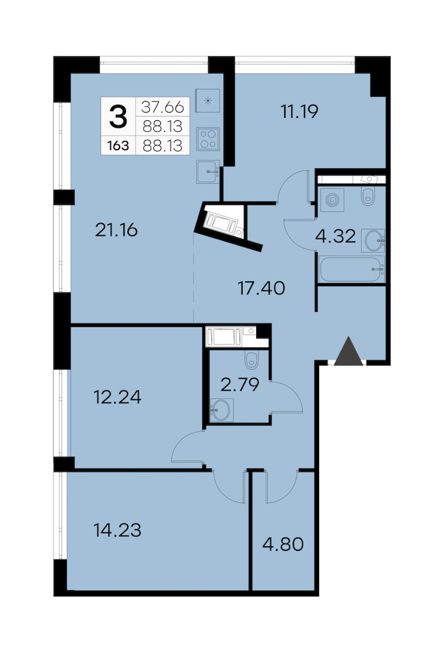 3-комнатная квартира 84.77 м², 9/19 эт., ЖК «GloraX Aura Vasileostrovsky»